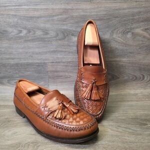 Bass‎ Loafers Mens 9.5M Brown Leather Basket Weave Mitchum Tasseled Dress Shoes